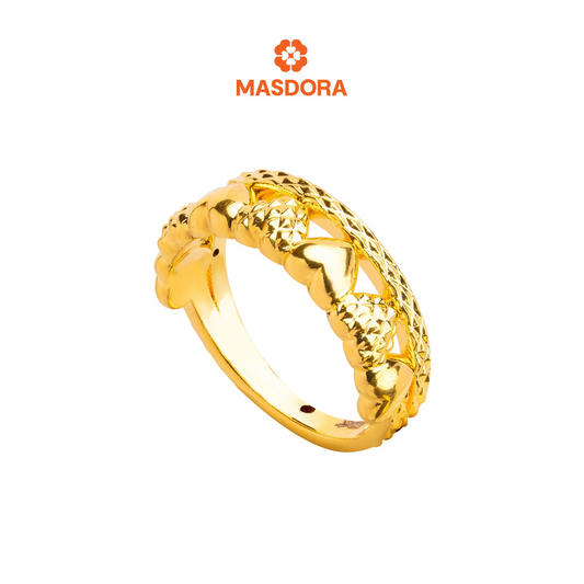 MASDORA 916 Gold Ring Rings Cincin Emas ~ HG Golden Half Diamond Hearts (EMAS 916/22K)