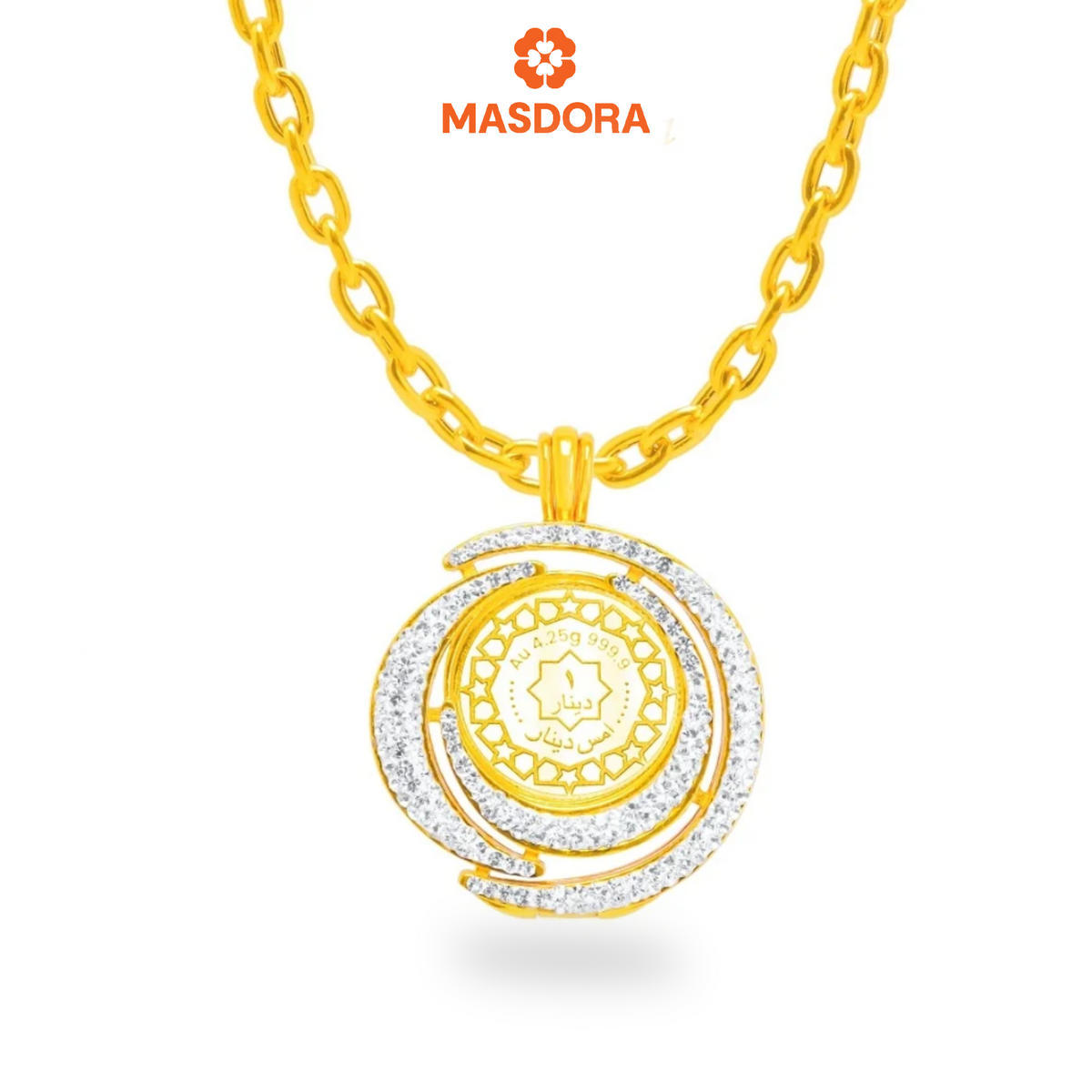 SILVERA 925 Silver Pendant Loket Perak ~ 24K Gold Plated  Crystal Camellia Medallion, 925 Silver By Masdora