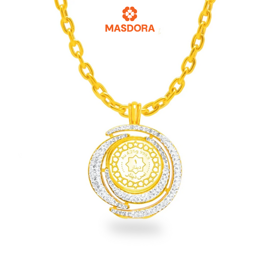 SILVERA 925 Silver Pendant Loket Perak ~ 24K Gold Plated  Crystal Camellia Medallion, 925 Silver By Masdora