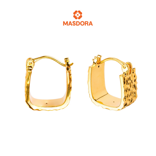 MASDORA 999 Gold Earring Earrings Subang Emas ~ Golden Crinkled Harp (EMAS 999/24K)