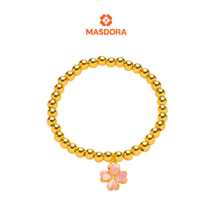 MASDORA 999 Gold Bracelet Rantai Tangan Emas ~ Stretchable Acutifolia (Pink) (EMAS 999/24K)