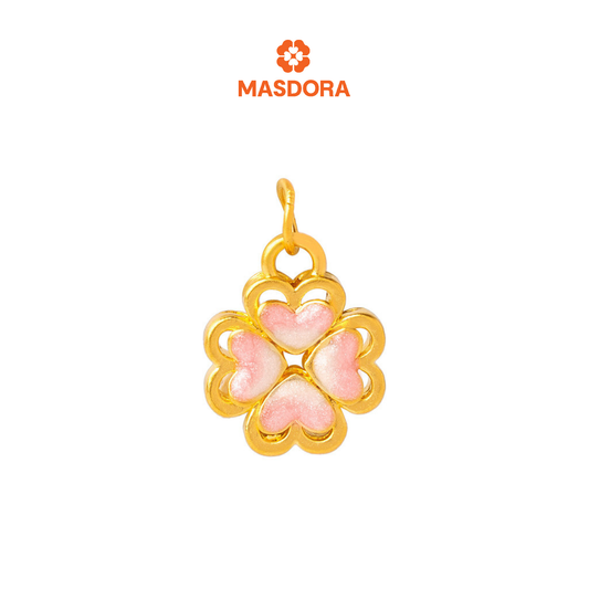 MASDORA 999 Gold Pendant Loket Emas ~ Lovely Clover (Pink) (EMAS 999/24K) -- FREE 925 SILVER NECKLACE!