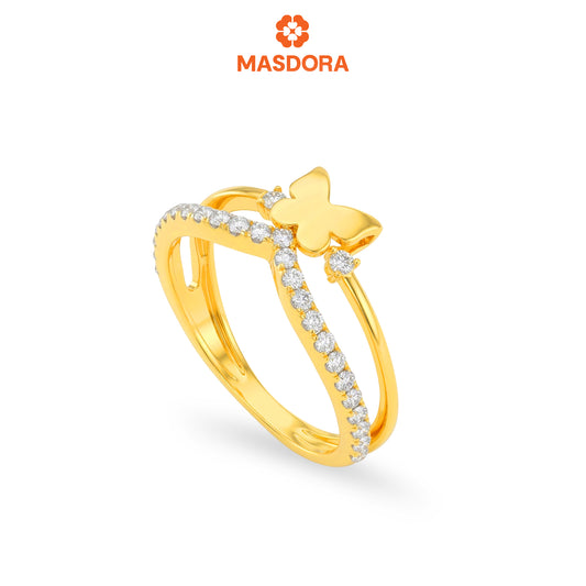 MASDORA 916 Gold Ring Rings Cincin Emas ~ Sparkling V-Butterfly (EMAS 916/22K)