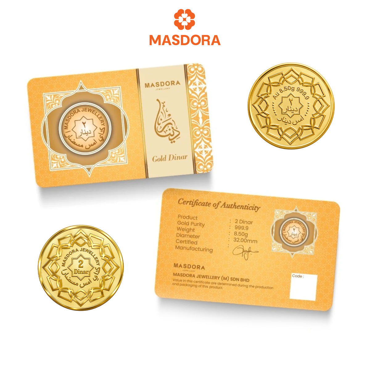 MASDORA 999.9 Gold 2 Dinar (8.50GM) Signature Series (EMAS 999.9/24K)