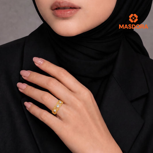 MASDORA 916 Gold Ring Rings Cincin Emas ~ Duotone Arrayed Tiny Flower (EMAS 916/22K)