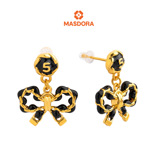 MASDORA 999 Gold Earring Earrings Emas ~ Dangling Black Sugary Pretzel (EMAS 999/24K)