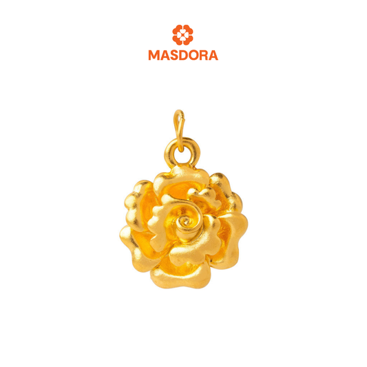 MASDORA 999 Gold Pendant Loket Emas ~ Golden Ruffled Rose (EMAS 999/24K) -- FREE 925 SILVER NECKLACE!