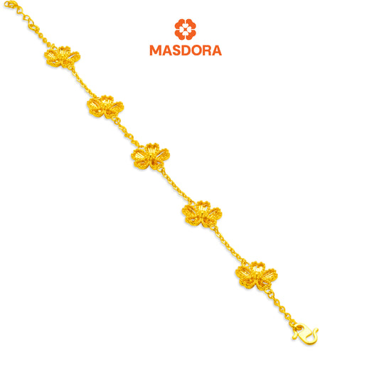 MASDORA 916 Gold Bracelet Rantai Tangan Emas ~ Golden Curved Fleurs (EMAS 916/22K)