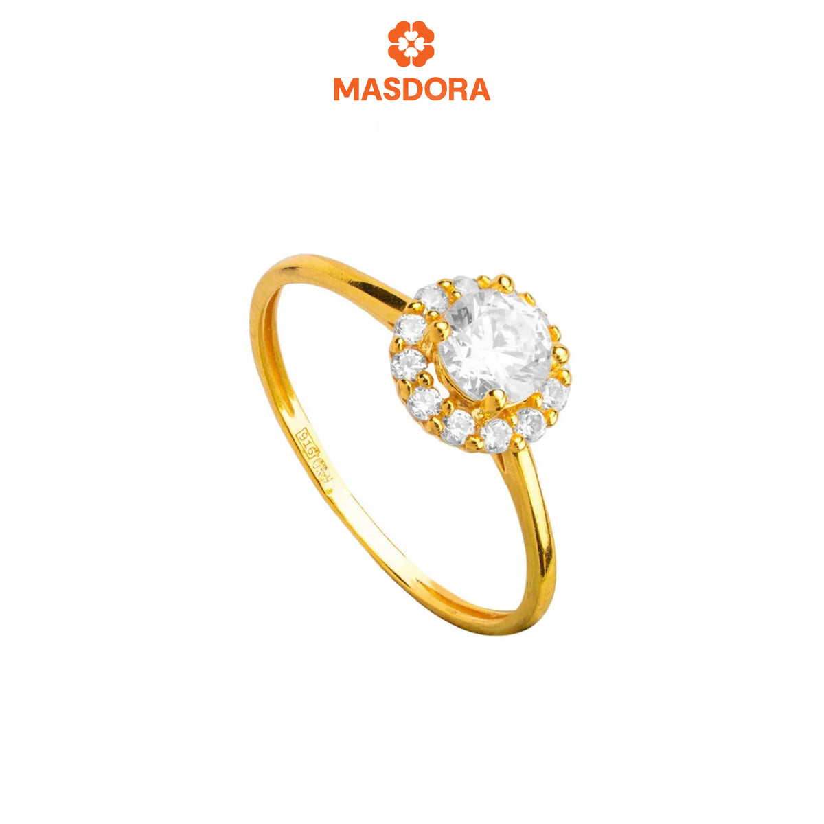 MASDORA 916 Gold Ring Rings Cincin Emas ~ Sparkling Walled Solitaire (EMAS 916/22K)