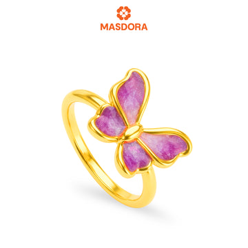 MASDORA 999 Gold Ring Rings Cincin Emas ~ Violet Glittery Butterfly (EMAS 999/24K)