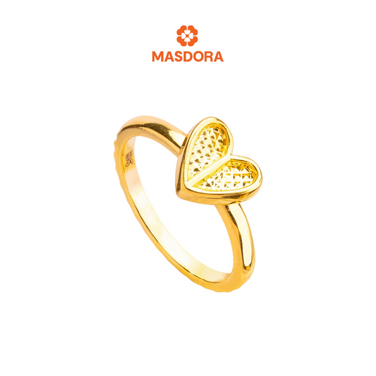 MASDORA 916 Gold Ring Rings Cincin Emas ~ HG Golden Curved Heart (EMAS 916/22K)