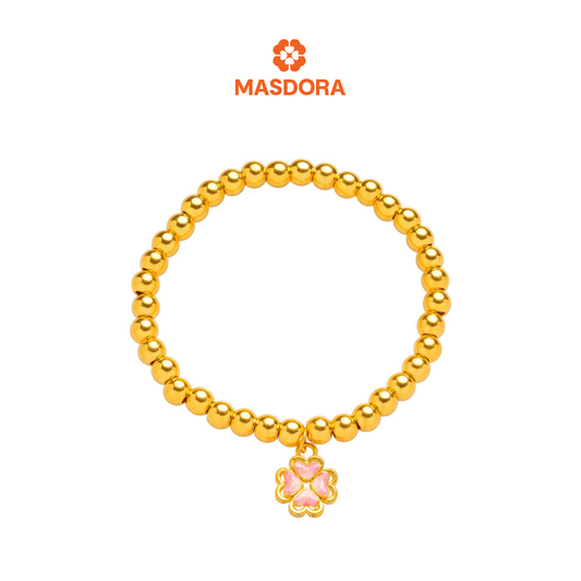 MASDORA 999 Gold Bracelet Rantai Tangan Emas ~ Stretchable Lovely Clover Pink (EMAS 999/24K)