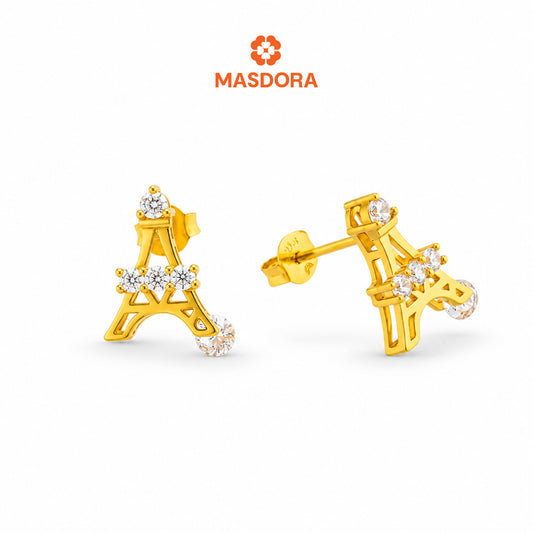 MASDORA 916 Gold Earings Earing Subang Emas ~ Sparkling Paris Tower Stud (EMAS 916/22K)