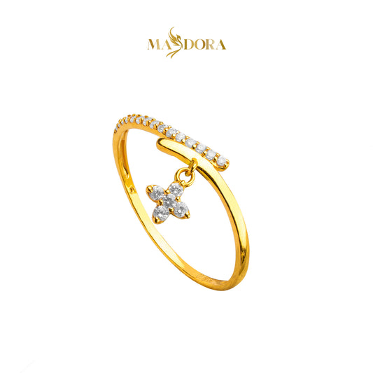 MASDORA 916 Gold Ring Rings Cincin Emas ~ Sparkling Mini Swoosh Dangle (EMAS 916/22K)