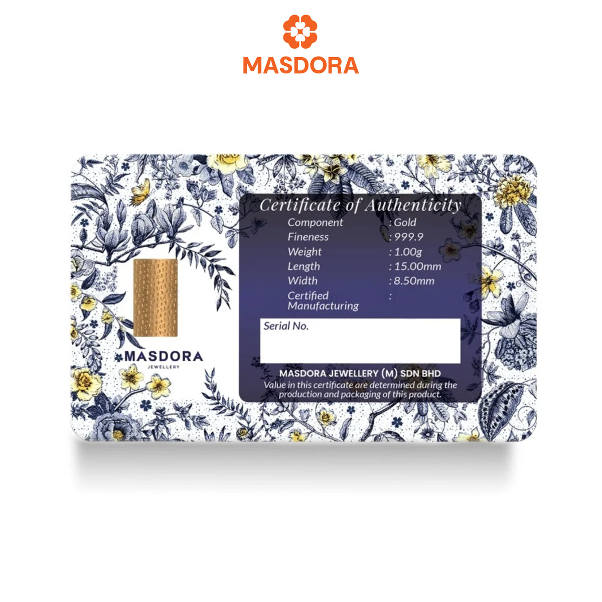 MASDORA 999.9 Gold Bar 1.00GM Gift Series ~ Happy Birthday 1 (EMAS 999.9/24K)