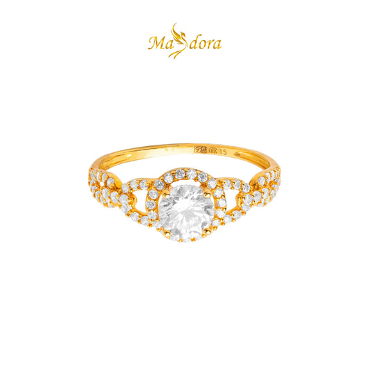 MASDORA 916 Gold Ring Rings Cincin Emas ~ Sparkling Elevated Halo (EMAS 916/22K)