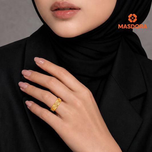 MASDORA 916 Gold Ring Rings Cincin Emas ~ Golden Frame Leaves (EMAS 916/22K)