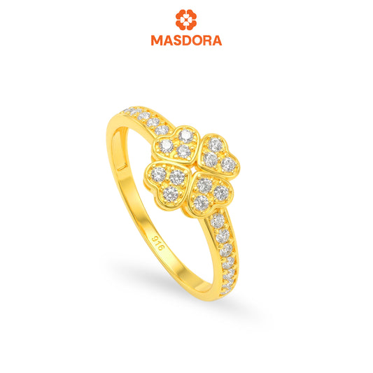 MASDORA 916 Gold Ring Rings Cincin Emas ~ Sparkling Clover (EMAS 916/22K)
