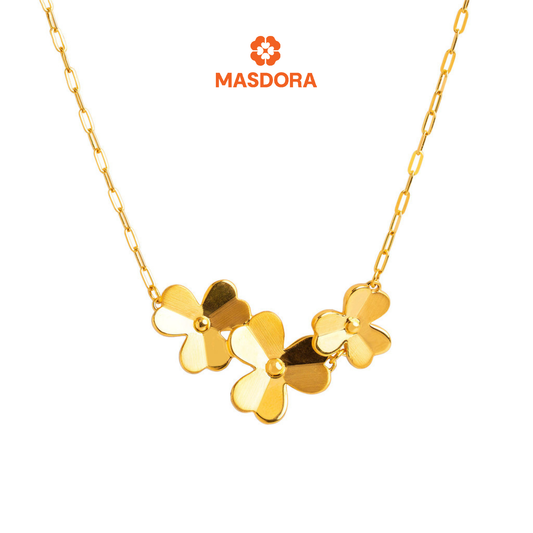 MASDORA 999 Gold Necklace Rantai Leher Emas ~ Matte Triple Trifoglio (EMAS 999/24K)