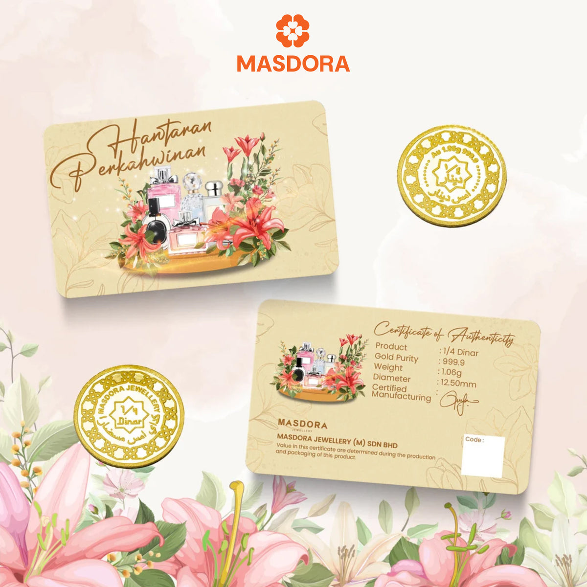 MASDORA 999.9 Gold 1/4 Dinar (1.06GM) Hantaran Collection ~ Hantaran Series (EMAS 999.9/24K)