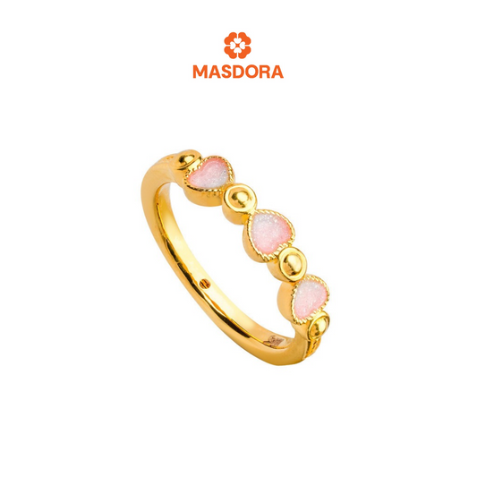 MASDORA 916 Gold Ring Rings Cincin Emas ~ HG Dotted Triple Heart (Colourful)  (EMAS 916/22K)