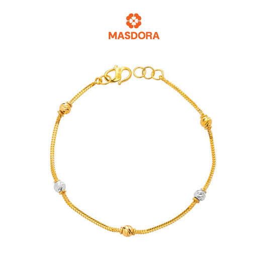 MASDORA 916 Gold Bracelet Rantai Tangan Emas ~ Duotone Beads Single Chain (EMAS 916/22K)
