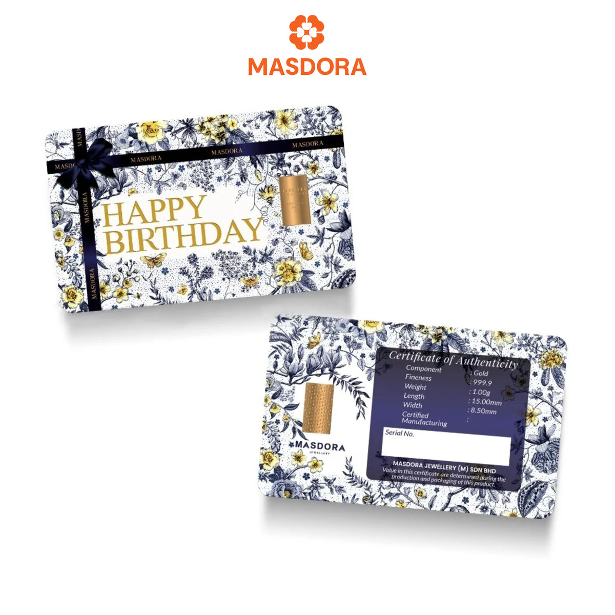 MASDORA 999.9 Gold Bar 1.00GM Gift Series ~ Happy Birthday 1 (EMAS 999.9/24K)