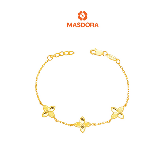 MASDORA 916 Gold Bracelet Rantai Tangan Emas ~ Golden Triple Flower Glitz (EMAS 916/22K)