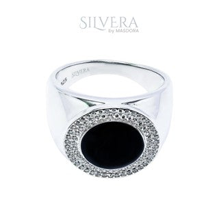 SILVERA 925 Silver Ring Rings Cincin Perak ~ Stunning Black Enamel Men Ring, 925 Silver by Masdora (A27795)