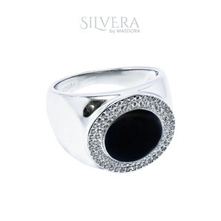 SILVERA 925 Silver Ring Rings Cincin Perak ~ Stunning Black Enamel Men Ring, 925 Silver by Masdora (A27795)