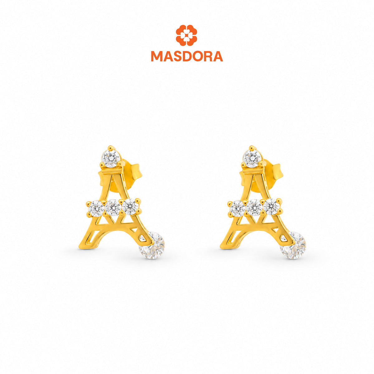 MASDORA 916 Gold Earings Earing Subang Emas ~ Sparkling Paris Tower Stud (EMAS 916/22K)
