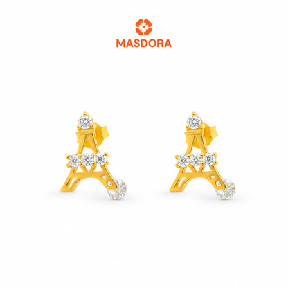 MASDORA 916 Gold Earings Earing Subang Emas ~ Sparkling Paris Tower Stud (EMAS 916/22K)
