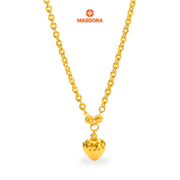MASDORA 916 Gold Necklace Rantai Leher Emas ~ Shining Sauh Twin Beads Fluffy Love (EMAS 916/22K)