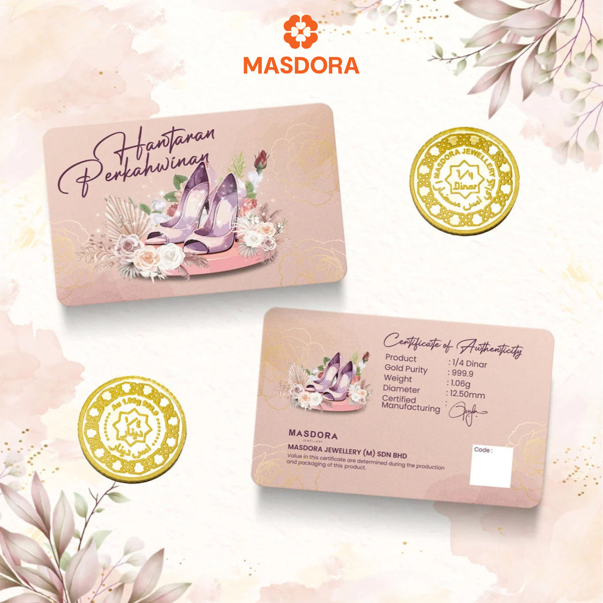MASDORA 999.9 Gold 1/4 Dinar (1.06GM) Hantaran Collection ~ Hantaran Series (EMAS 999.9/24K)