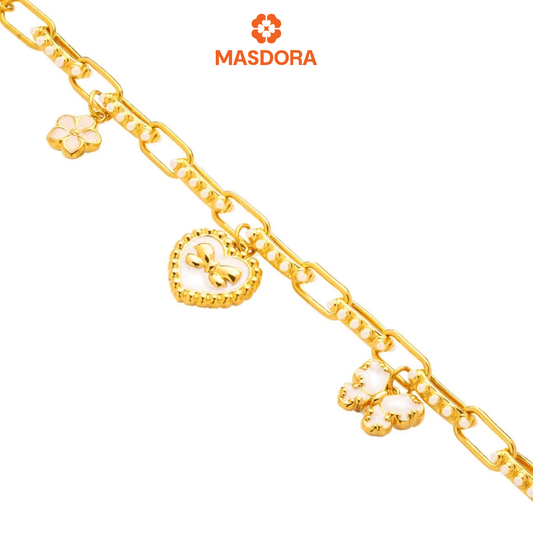MASDORA 999 Gold Bracelet Rantai Tangan Emas ~ Galaxy Fegaro Twee Dangles Edition (EMAS 999/24K)