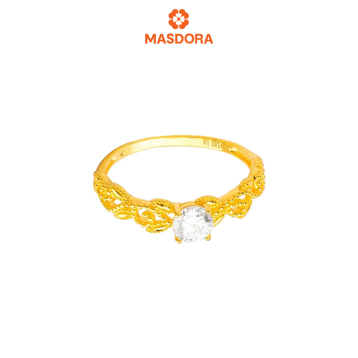 MASDORA 916 Gold Ring Rings Cincin Emas ~ Golden Leafy Solitaire (EMAS 916/22K)