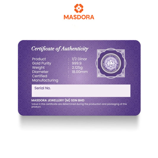 MASDORA 999.9 Gold ½ Dinar (2.125GM) Signature Series (EMAS 999.9/24K)