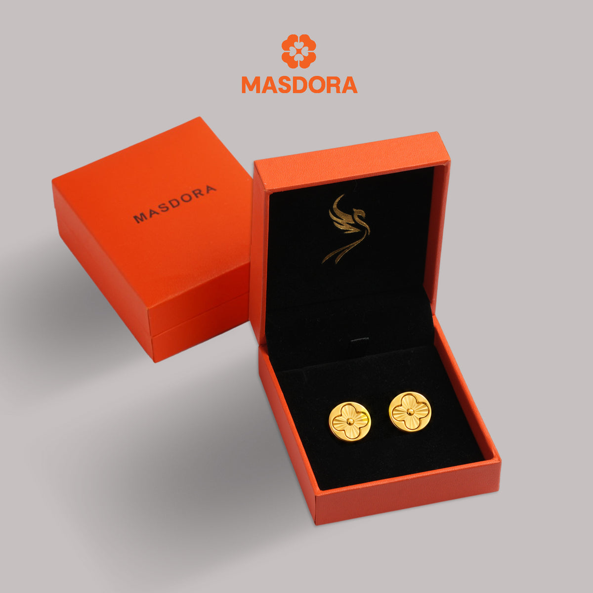 MASDORA 916 Gold Earings Earing Subang Emas ~ Exclusive Golden Round V Flower Stud (EMAS 916/22K)