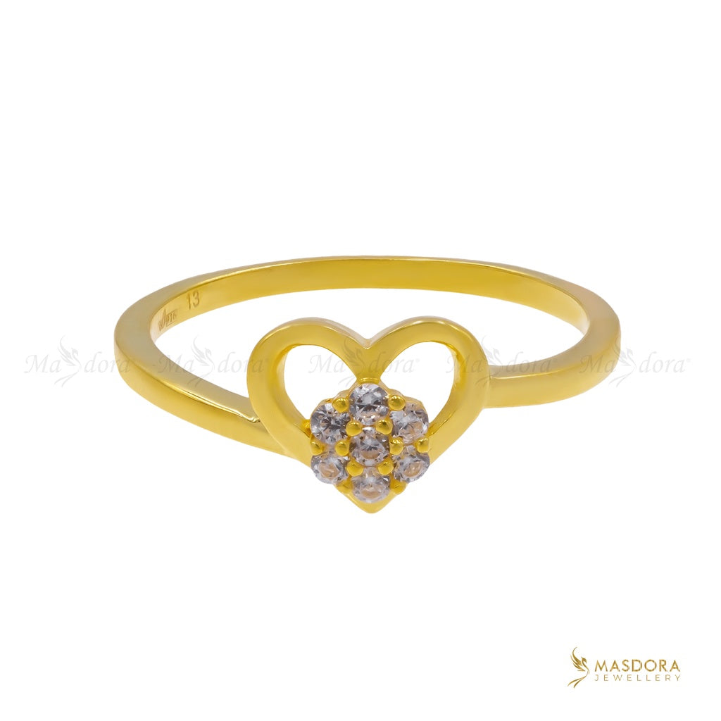 Masdora Sparkling Heart Love Ring (Emas 916)