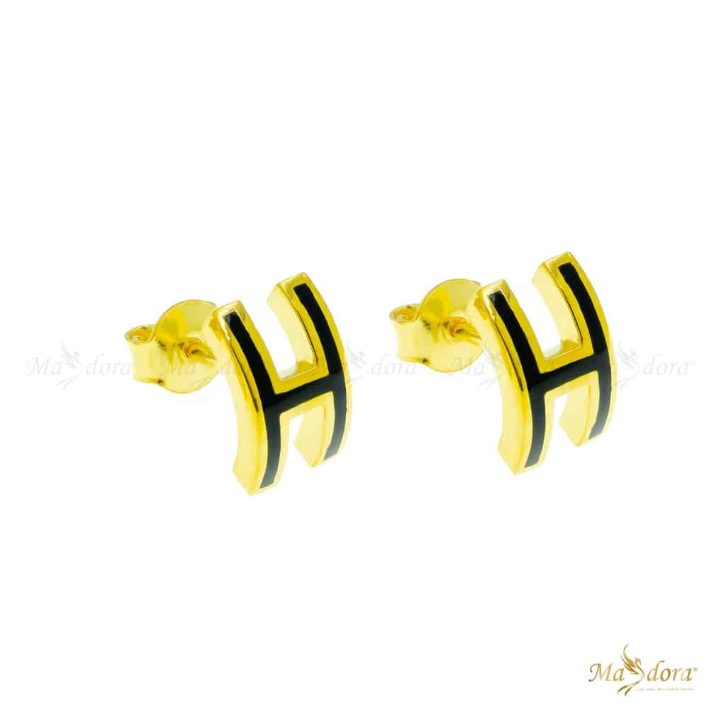 Exclusive Enamel H Curve Stud Earring (M) (Emas 916)