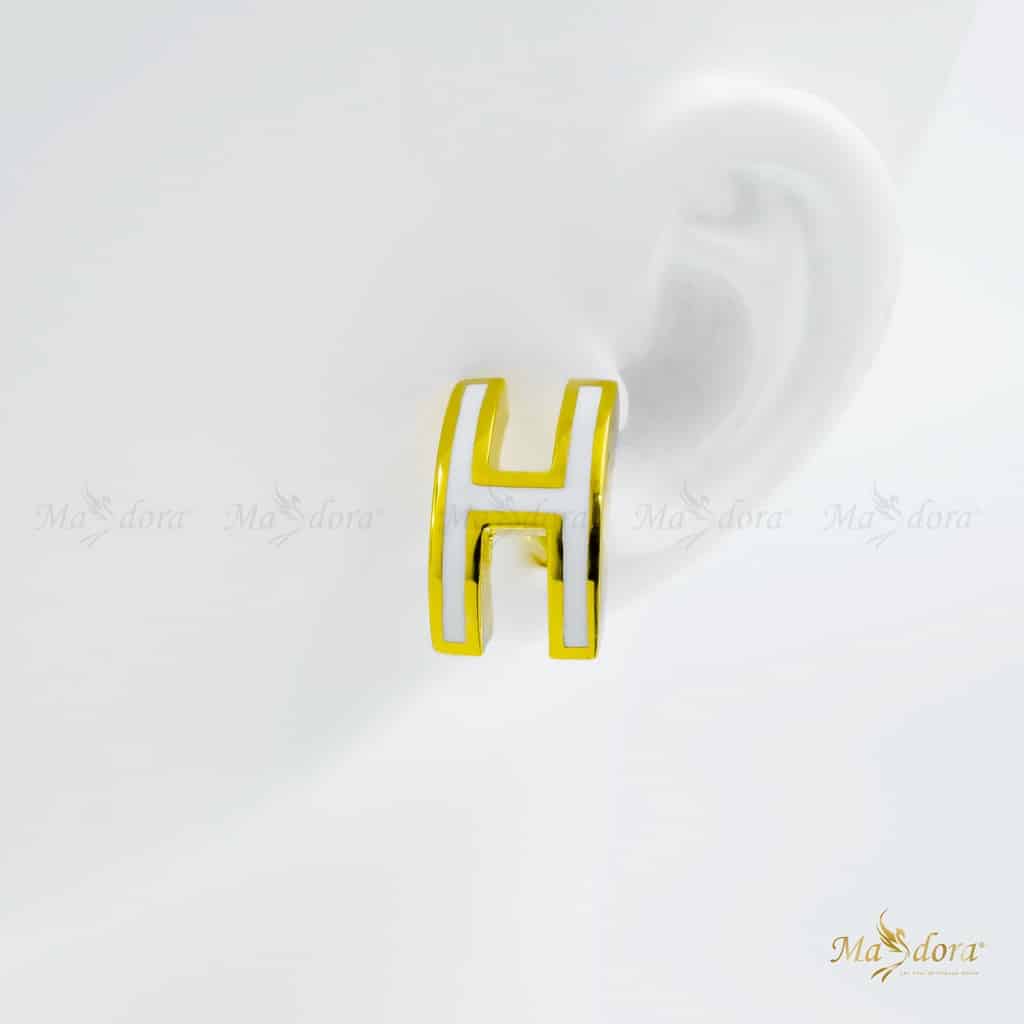 Exclusive Enamel H Curve Stud Earring (M) (Emas 916)