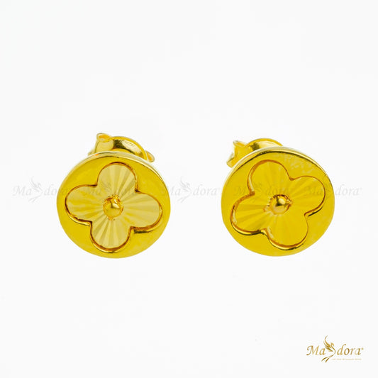 Exclusive Golden Round V Flower Stud Earrings (Emas 916)