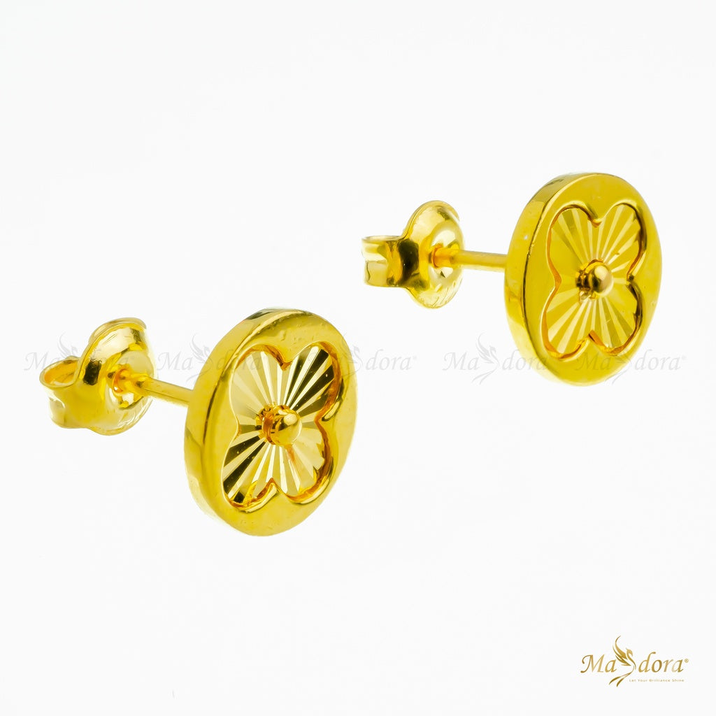 Exclusive Golden Round V Flower Stud Earrings (Emas 916)